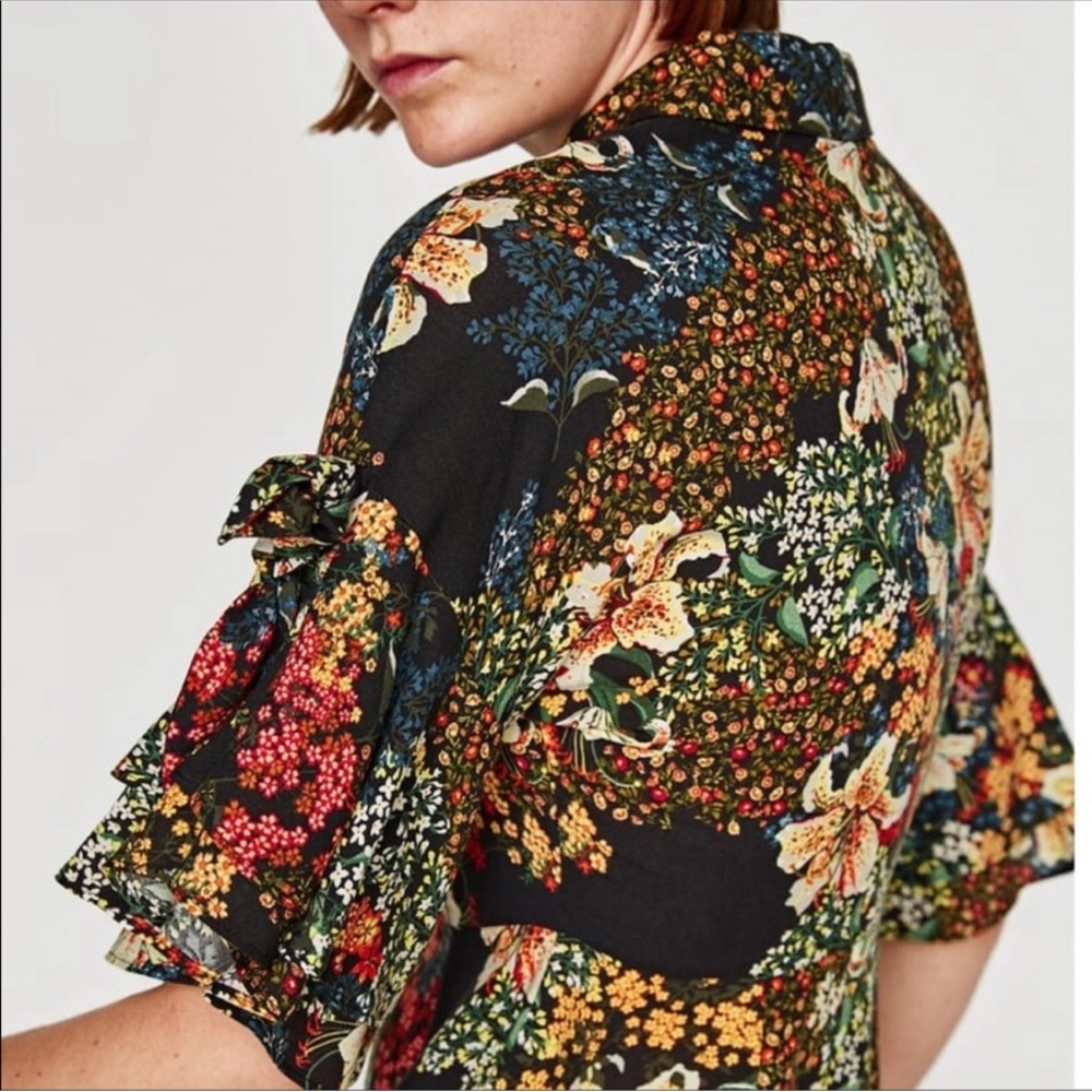 Zara Basic Tropical Print Button Down Mini Dress … - image 5